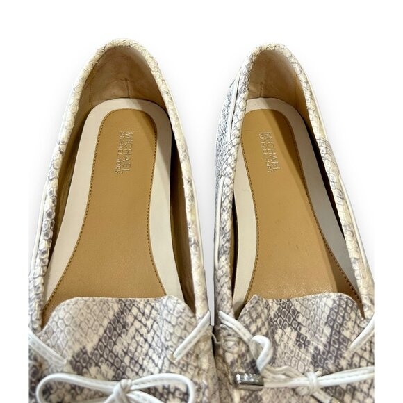 Michael Kors White Gray Snake Print Leather Loafers slip on bow - Picture 6 of 9